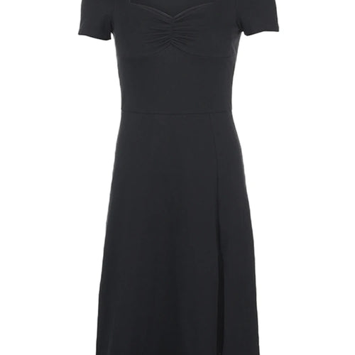 Load image into Gallery viewer, Square Neck Elegant Ruched Black Dress Side Split Short Sleeve Casual Dress Female Gothic Summer Dresses Sundress
