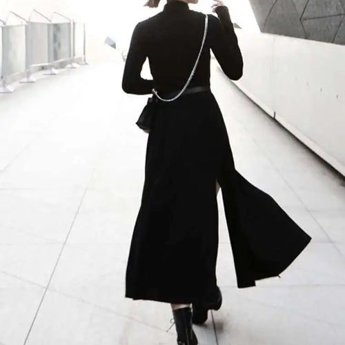 Load image into Gallery viewer, Women Red Hem Slit Long Irregular Dress New Turtleneck Long Sleeve Loose Fit Fashion Tide Spring Autumn 2025 1DF4817
