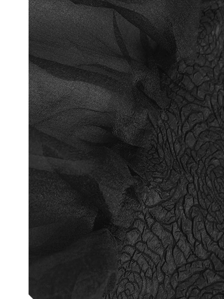 Women Black Three-dimensional Flower Big Size Midi Dress New Round Neck Half Sleeve Fashion Spring Autumn 2025  1DJ1104