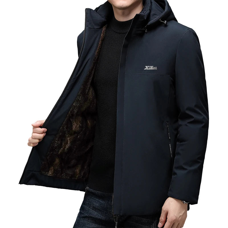 Mens Winter Jacket Windproof Parkas Men Thick Warm Fashion Fleece Hooded Winter Coat Windproof Gift For Father Husband Parka