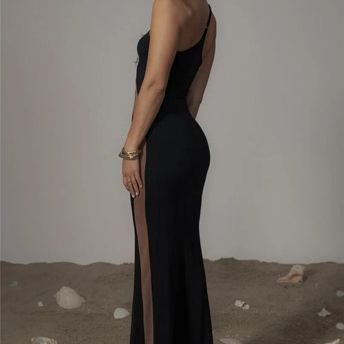 Load image into Gallery viewer, Patchwork One Shoulder Sexy Maxi Dress For Women Black Off-shoulder Backless Bodycon Club Party Evening Long Dress
