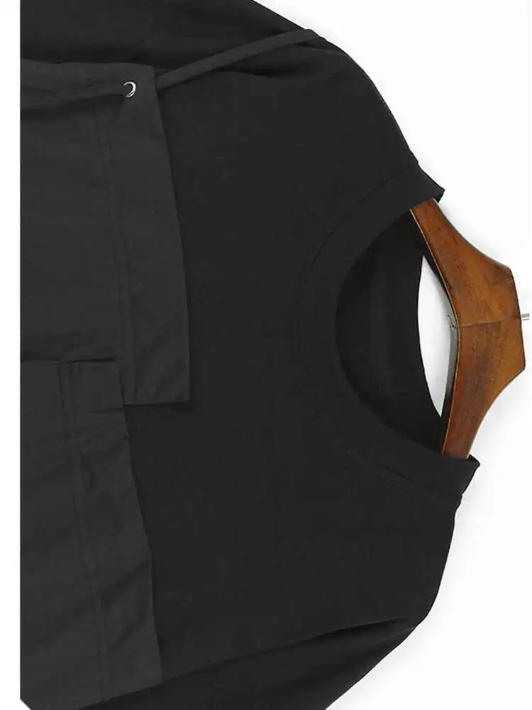 Women Khaki Color-block Pleated Big Size Midi Dress New Round Neck Short Sleeve Fashion Tide Spring Summer 2025 1DH5680