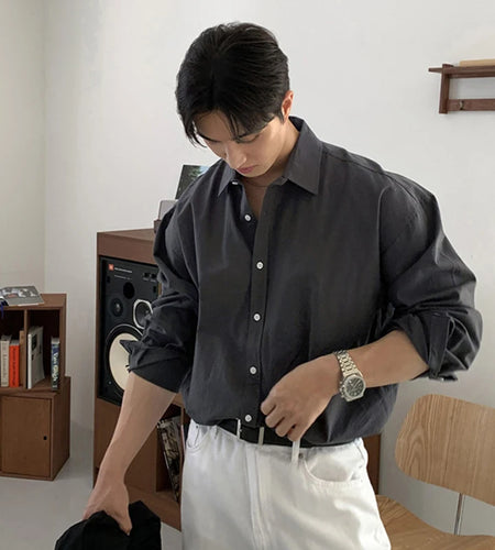 Men's Shirts Long Sleeve New Korean Simple Niche Design Solid Color Single Breasted Spring Male Causal Clothing 9W1982