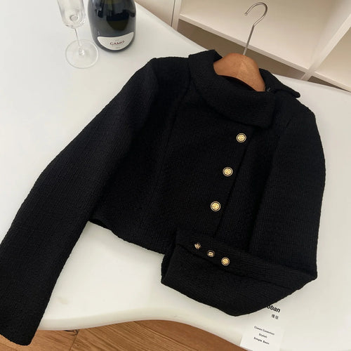 Load image into Gallery viewer, French Fashion Woman Autumn Winter Retro Black Long Sleeves Coat Vintage Elegant Single Breasted Festival Short Jacket Tops Chic
