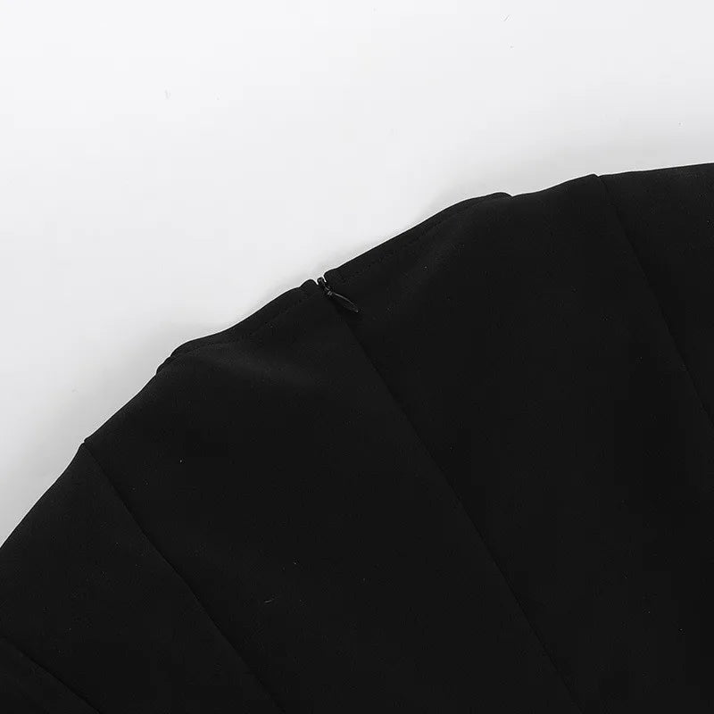 Autumn Long Sleeve Sexy Mini Dress For Women Solid Zipper Deep V Neck Two Pocket High Waist A-line Dress Femme Clothes