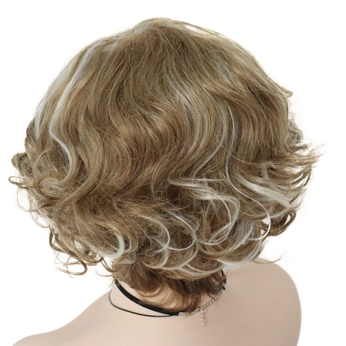 Load image into Gallery viewer, Synthetic Natural Short Curly Wigs for Women Mix Blonde Hair Layered Wig with Bangs Cancer Patient Wig Gift Cosplay Wig
