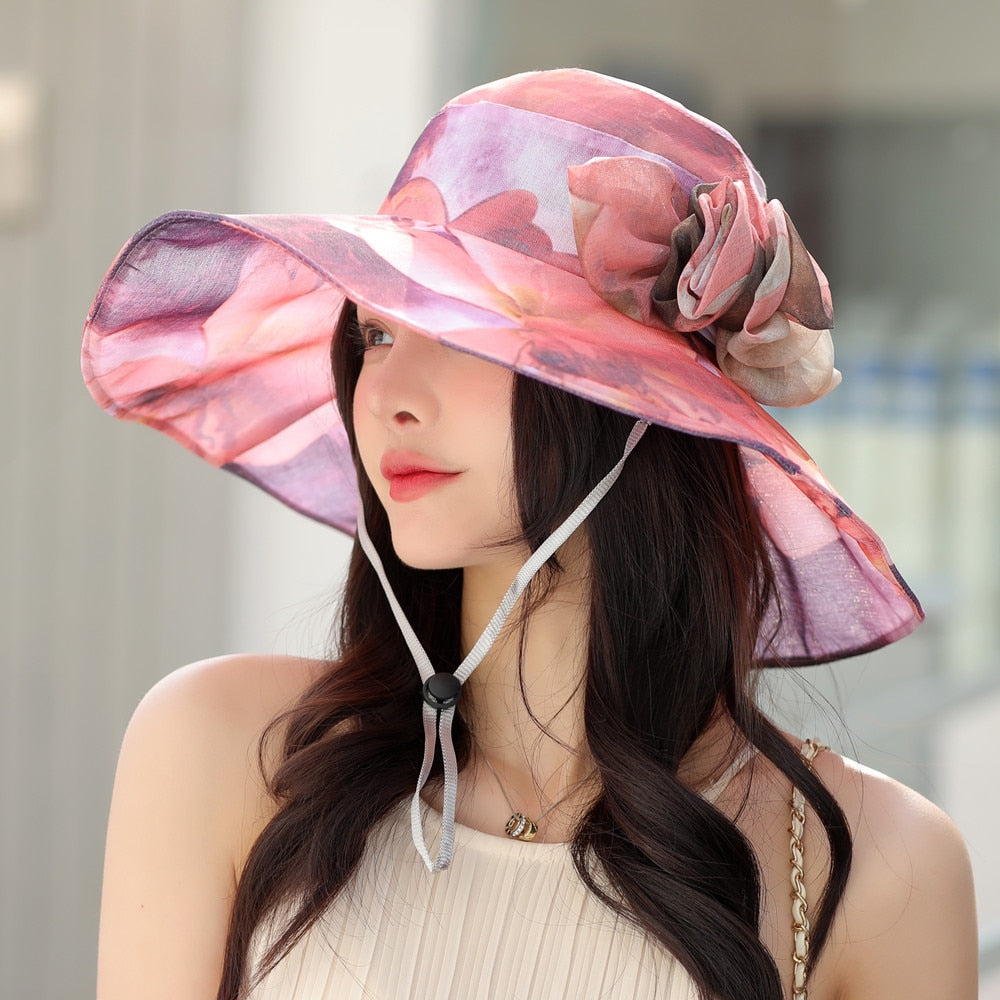 Summer Sun Hats For Women Fashion Bow Flower Design Beach Hat Outdoor Female Travel Cap