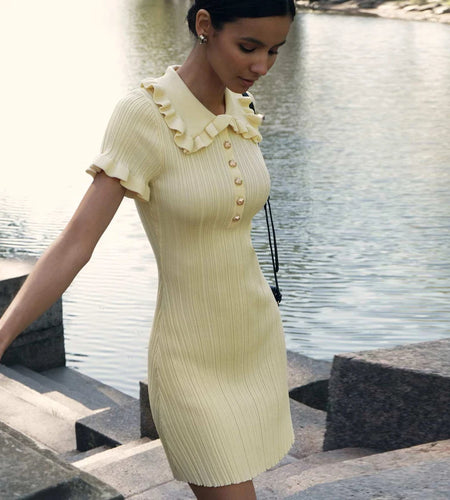 Autumn Winter Knitted Dress Women Lovely Peter Pen Collar Slim Dress Sexy Causal High Streetwear Women's Clothing