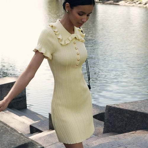 Load image into Gallery viewer, Autumn Winter Knitted Dress Women Lovely Peter Pen Collar Slim Dress Sexy Causal High Streetwear Women's Clothing
