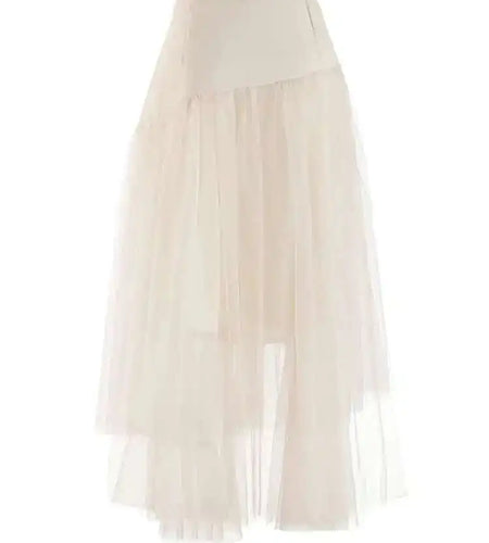 High Waist Apricot Irregular Mesh Long Elegant Tassels Half-body Skirt Women Fashion Tide New Spring Autumn 2025 1DF1950