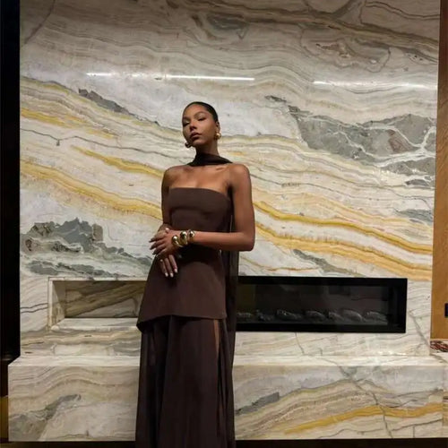 Load image into Gallery viewer, Elegant Strapless Sexy Maxi Dress For Women Gown With Scarf Off-shoulder Sleeveless Backless Split Beach Long Dress
