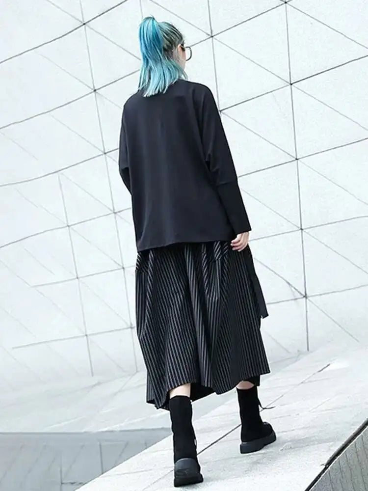 High Elastic Waist Black Striped Long Wide Leg Casual Pants New Trousers Women Fashion Tide Spring Autumn 2025 1DH8290