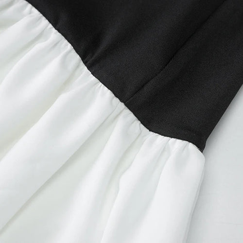 Load image into Gallery viewer, Patchwork Long Sleeve Sexy Mini Dress For Women Color Contrast High Waist A-line Club Party Sexy Puffy Dress Elegant
