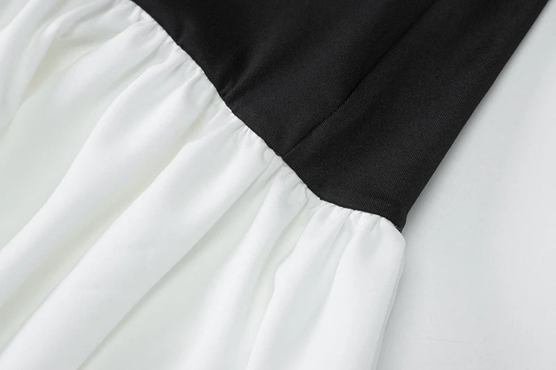 Patchwork Long Sleeve Sexy Mini Dress For Women Color Contrast High Waist A-line Club Party Sexy Puffy Dress Elegant