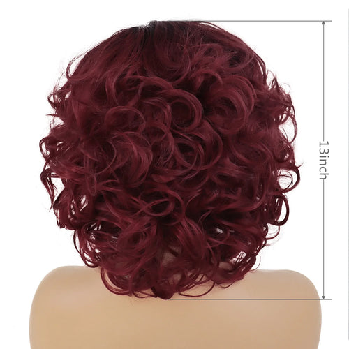 Load image into Gallery viewer, Synthetic Hair Afro Wig Kinky Curly Wigs for Black Women Short Hairstyle Wine Red Ombre Wig Dark Root Soft Hair Bob Wig
