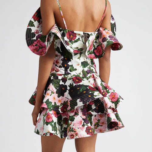 Load image into Gallery viewer, Colorblock Floral Printing Sexy Mini Dresses For Women Square Collar Sleeveless Backless Slimming Dress Female Fashion New
