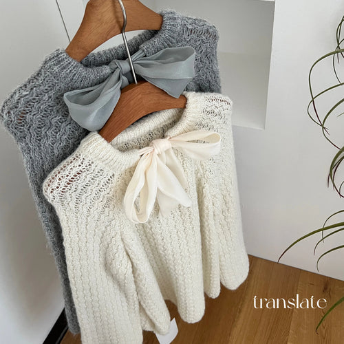 Load image into Gallery viewer, Korean Fashion Beige Elegant Long Sleeve Sweater Women Autumn Winter Grey Elegant Round Neck Bow Bandage Knitted Tops Popular
