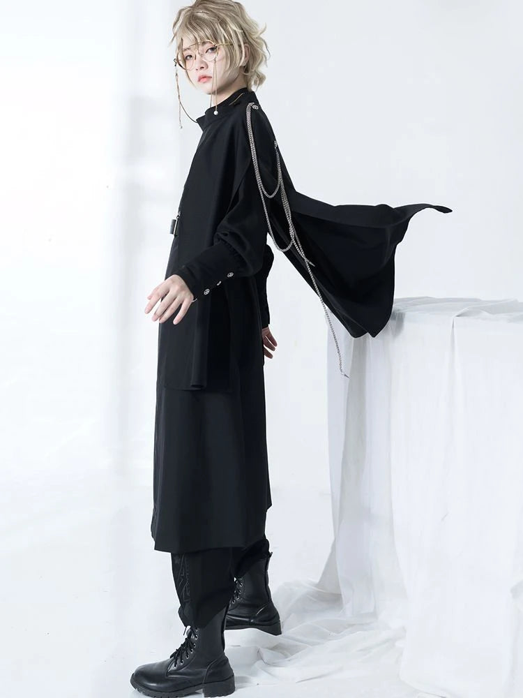 Harajuku Women Black Jackets Gothic Vintage Cloak Coats Y2k Aesthetic Loose Zipper Jacket Streetwear Grunge Sleeveless Split Top