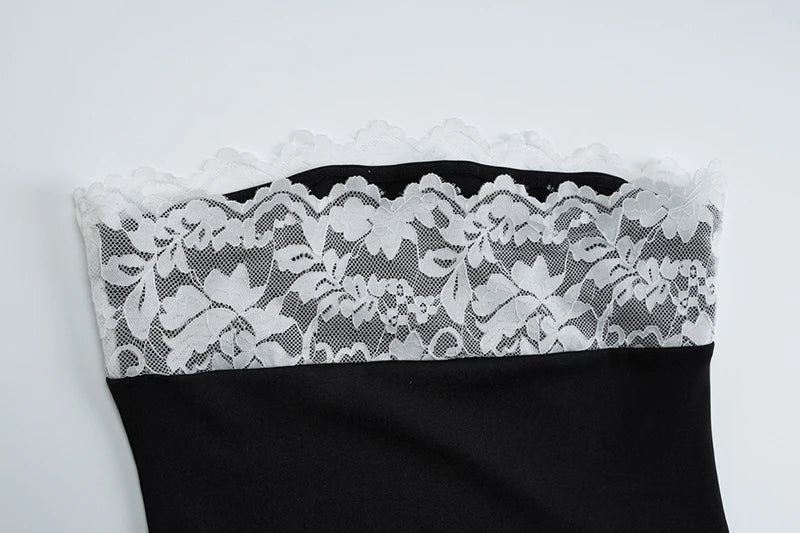 Lace Strapless Sexy Mini Dress For Women Robe Patchwork Off-shoulder Sleeveless Backless High Waist Bodycon Club Dress