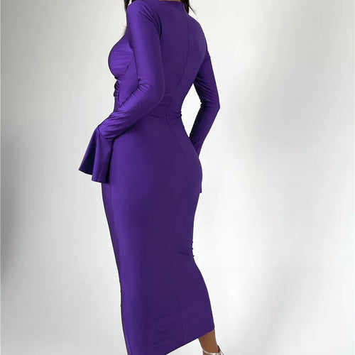 Load image into Gallery viewer, Elegant Hollow Out Sexy Maxi Dress For Women Spring New V Neck Long Flare Sleeve Bodycon Club Party Evening Dress
