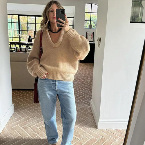 Load image into Gallery viewer, Long Sleeve Loose Knit Sweater Women Winter O Neck Pullovers Casual Warm Knitted Sweaters Tops Femme Knit Pullover Tops
