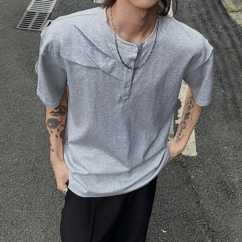 Men's Short Sleeve T-shirt New Summer Regular Round Collar Fashionable Splicing Personalized Male Pullover T-shirts 9W1748