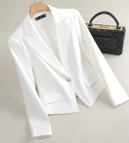 Women's Black White Temperament Single Button Short Blazer Coat 2025 Spring Autumn Pink Long Sleeve Slim Office Lady Tops Simple