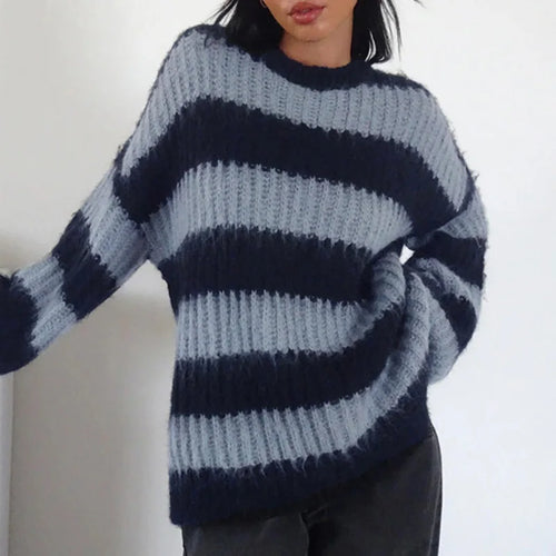 Load image into Gallery viewer, Casual Stripe Oversized Sweater Autumn Winter Warm Knit Pullover O-Neck Fashion Harajuku Jumper Knitwear Clothes
