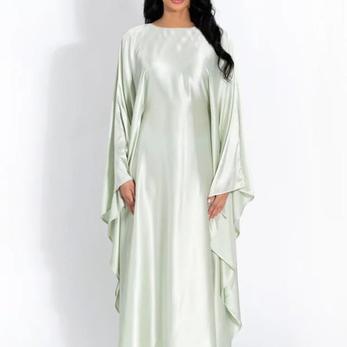 Load image into Gallery viewer, Fashion Satin Long Sleeved Large Opening Long Dress Women Slim Round Neck Robe Dress Female Elegant Party Evening Dress
