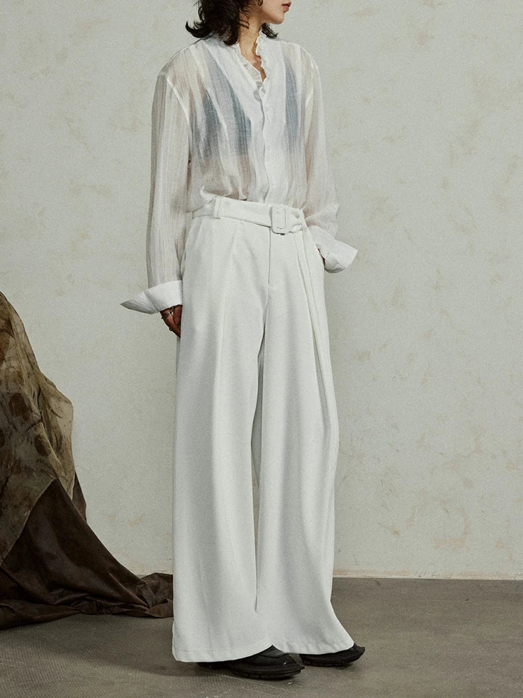 Women White Thin Perspective Big Size Blouse New Stand Collar Long Sleeve Shirt Fashion Tide Spring Autumn 2025 1DJ0350