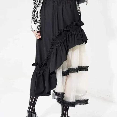Load image into Gallery viewer, High Elastic Waist Black Irregular Ruffles Mesh A-line Half-body Skirt Women Fashion Tide New Spring Autumn 2025 1DH4926
