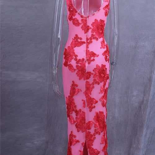 Load image into Gallery viewer, Elegant Floral Print Sexy Maxi Dress For Women Embroidered Applique Tank Dress Femme Bodycon Club Party Long Dress
