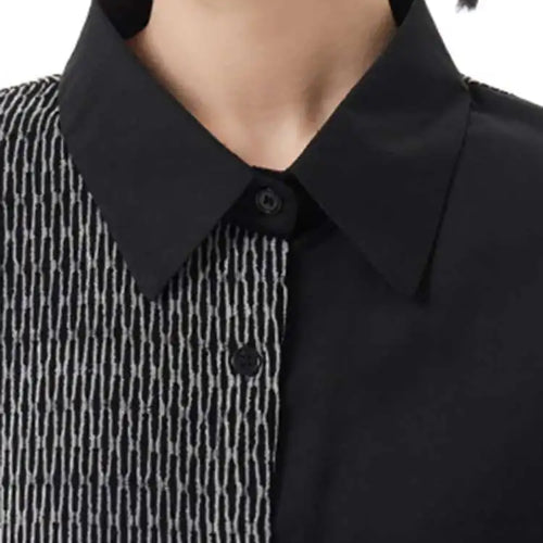 Load image into Gallery viewer, Women Black Color-block Big Size Midi Shirt Dress New Lapel Long Sleeve Loose Fit Fashion Tide Spring Autumn 2025 1DH2095
