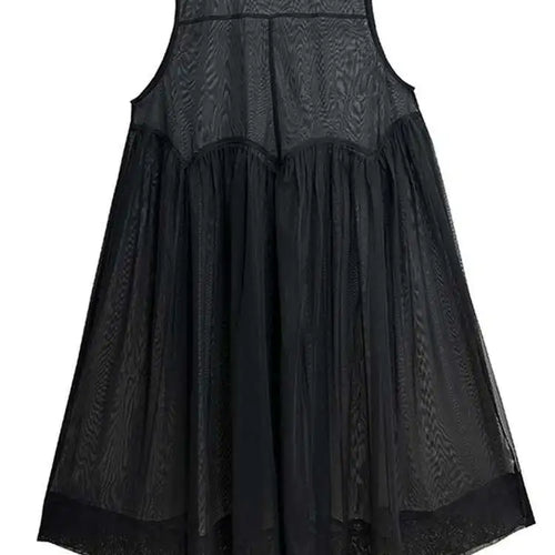 Load image into Gallery viewer, Women Black Mesh Perspective Pleated Big Size Elegant Dress New Round Neck Sleeveless Fashion Spring Summer 2025  1DH5841
