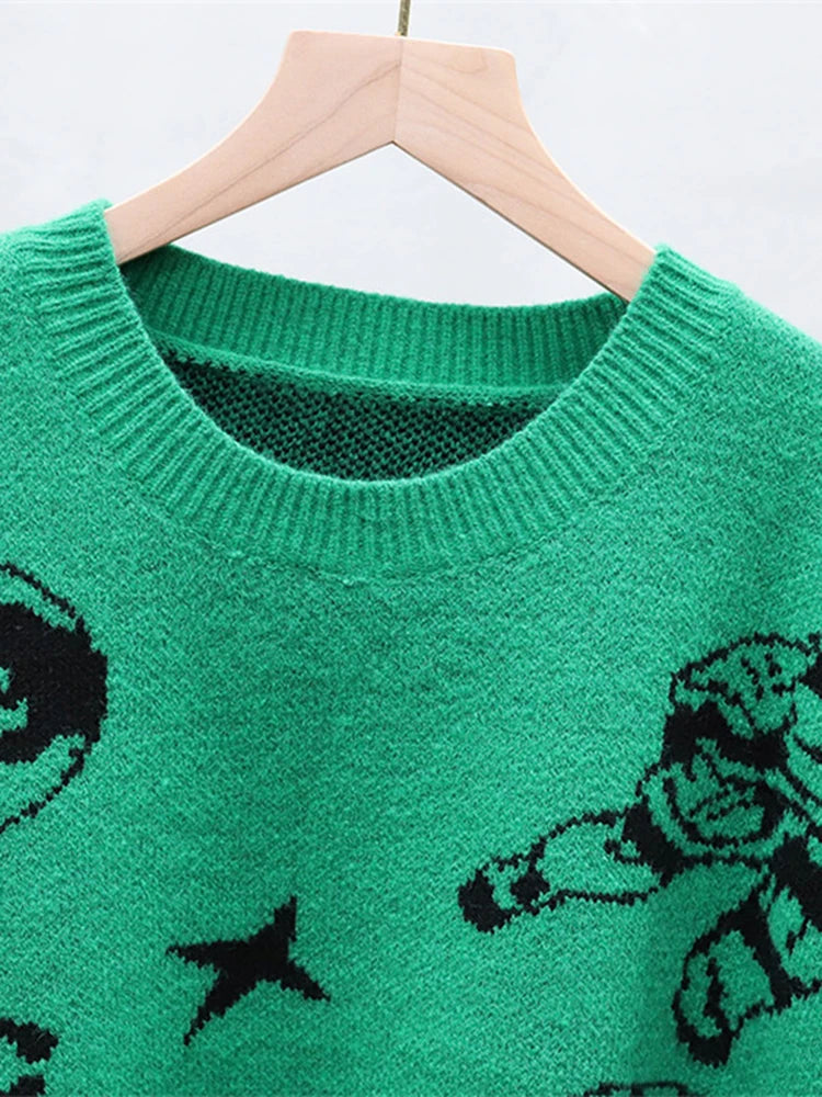 Hip Hop Streetwear Harajuku Oversized Sweater Vintag Retro Jumper UFO Knitted Jumper 2022 Thicken Warm  Pullover C-099