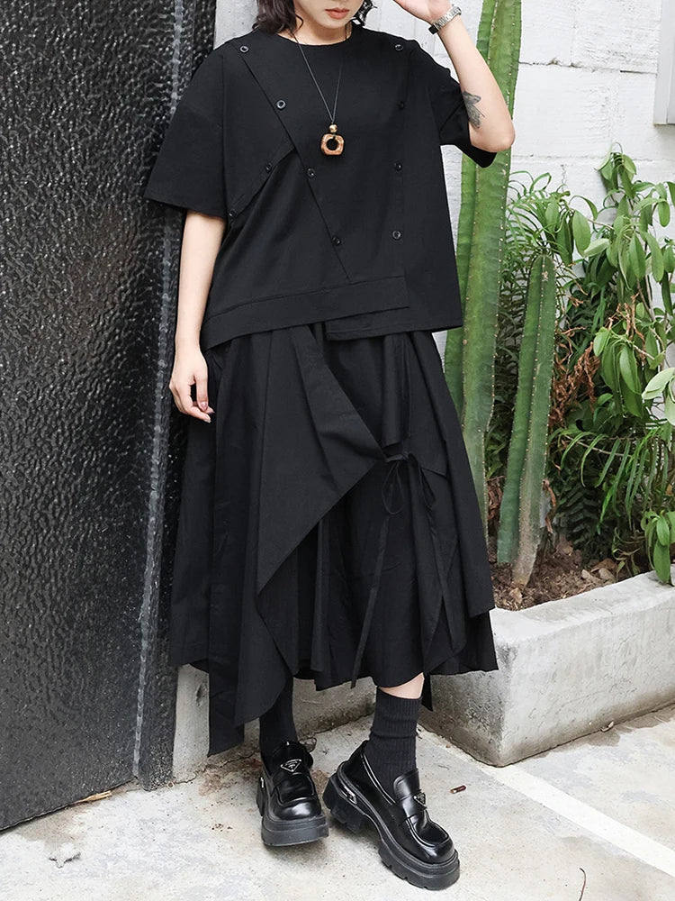 High Elastic Waist Black Irregular Bandage Calf-Length Pants New Trousers Women Fashion Tide Spring Autumn 2025 1DJ0205