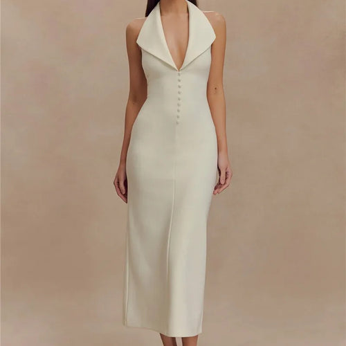 Load image into Gallery viewer, Halter Deep V Neck Sleeveless Sexy Maxi Dress For Women Elegant Backless Bodycon Tank Dress Femme Fashion Long Dress
