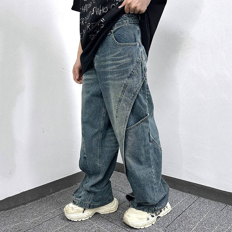 Men's Jeans New High Street American Style Splicing Design Niche Casual Distressed Trendy Worn-out Male Trousers 9W1770