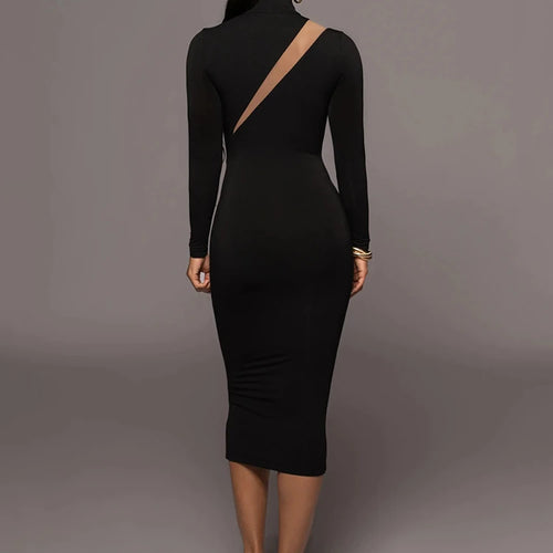 Load image into Gallery viewer, Elegant Long Sleeve Bodycon Sexy Maxi Dress For Women Autumn Winter Fashion Half High Collar Club Party Sexy Long Dress
