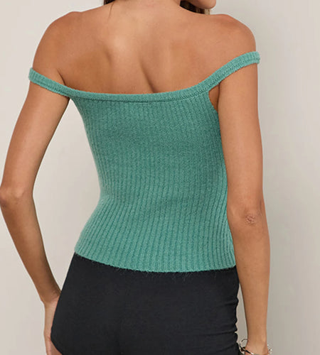 Summer Crop Tops y2k Women Clothing Solid Color Off Shoulder Sleeveless Cutout Knitted T Shirts Clothes Streetwear