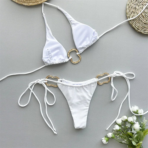 Load image into Gallery viewer, Metal Rings Halter Bikini Set Strappy Female Swimsuit Women Swimwear Two Pieces Biquini Brazilian Bathing Suit
