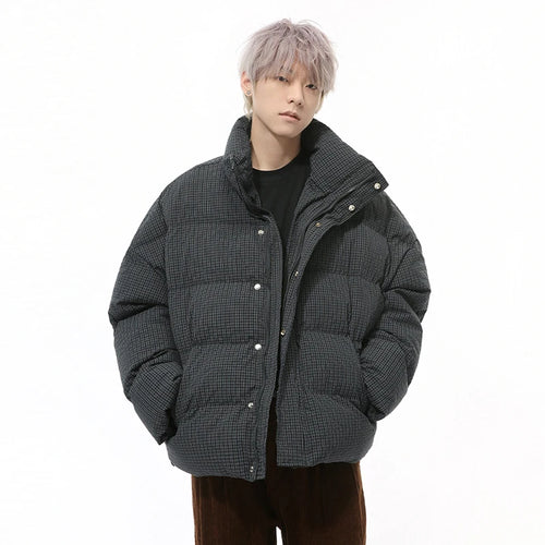 Load image into Gallery viewer, American Style Men&#39;s Cotton Coats Stand Collar Plaid Drawstring Casual Tops Thick Vintage Loose Male Padded Jackets 9C9340
