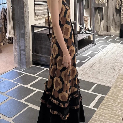 Load image into Gallery viewer, Loose Printing Casual Long Dresses for Women Halter Sleeveless Patchwork Ruffles Folds Dress Female Clothing New
