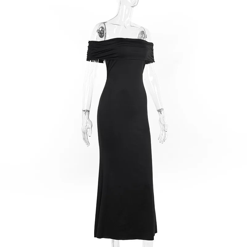 Strapless Backless Sexy Maxi Dress For Women Black Solid Off-shoulder Sleeveless Bodycon Club Party Long Dress Elegant