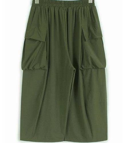 High Elastic Waist Green Pockets Spliced Long Wide Leg Pants New Trousers Women Fashion Tide Spring Autumn 2025 1DJ1321