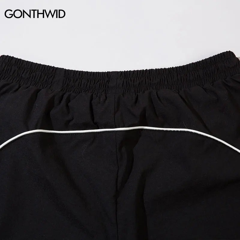 Men Vintage Black Sports Pants Y2K Vintage Patchwork Joggers Baggy Pants Hip Hop Casual Drawstring Waist Quick Drying Trousers