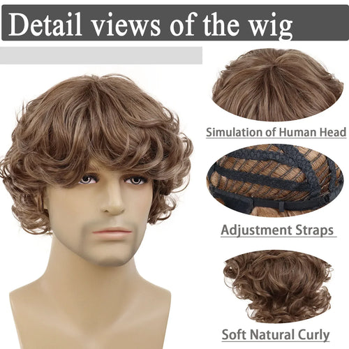 Load image into Gallery viewer, Synthetic Curly Men Wig Short Brown Hair Businessmen Curly Haircut Man Guys Natural Hairstyle The Summer Outfits Cosplay Costume
