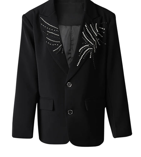 Women Black Pearl Nailed Big Size Casual Blazer New Lapel Long Sleeve Jacket Fashion Tide Spring Autumn 2025 CPG3095