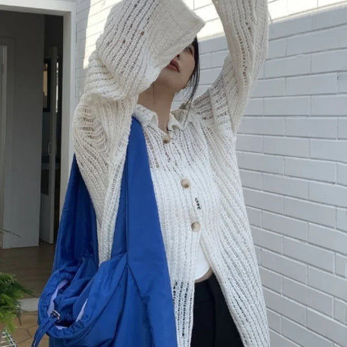 Load image into Gallery viewer, Y2k Aesthetic 2025 Spring Cardigan Femme Vintage Grunge Knitted  Harajuku Turn Down Collar Elegant Loose Women Sweaters
