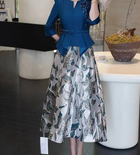 Spliced Embroidery Vintage Long Dresses for Women Round Neck Half Sleeves Patchwork 3D Flower Dress Female Clothing